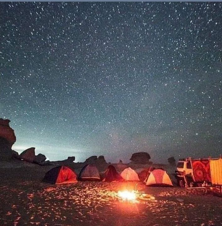 White Desert camping under stars